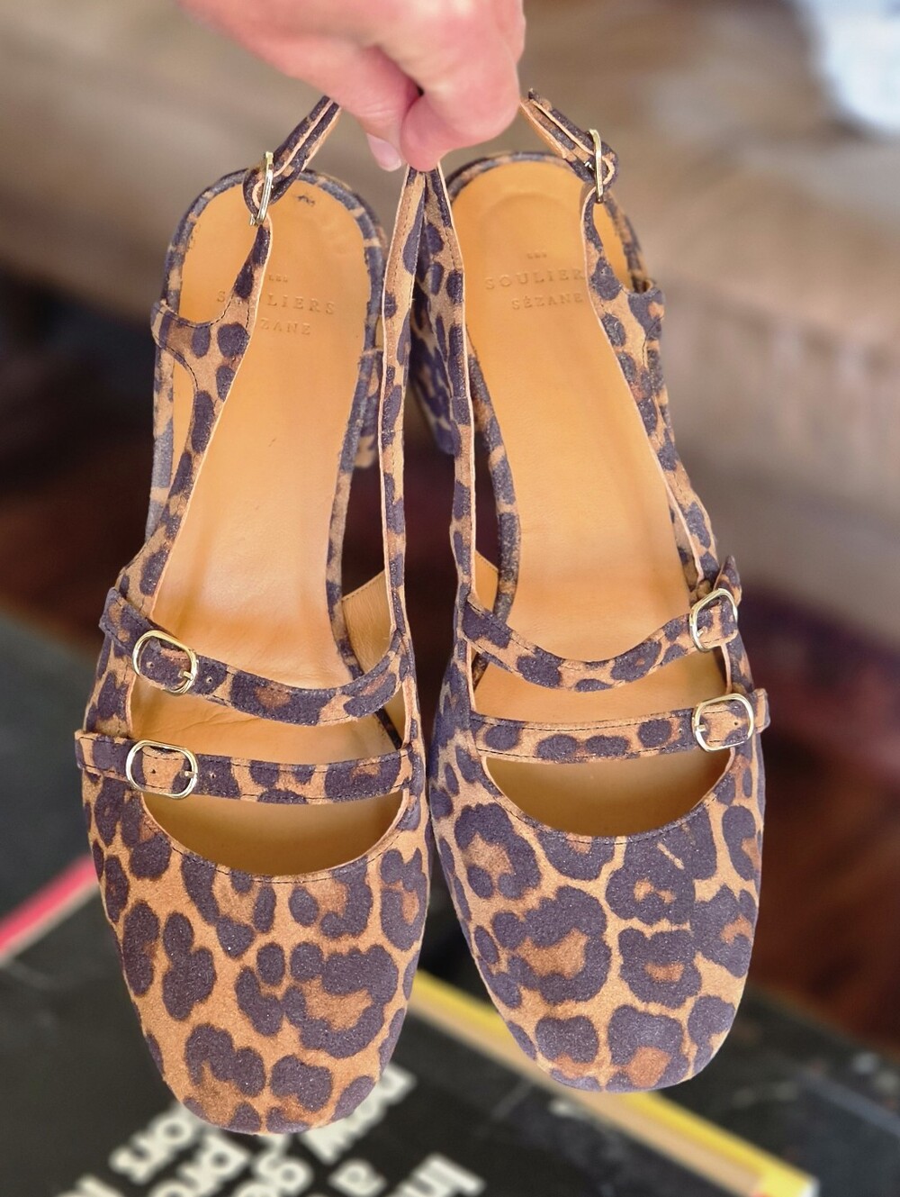 Sezane Paula Babies Leopard Suede Slingback Block Heel Mary Janes NWOT - Picture 4 of 7